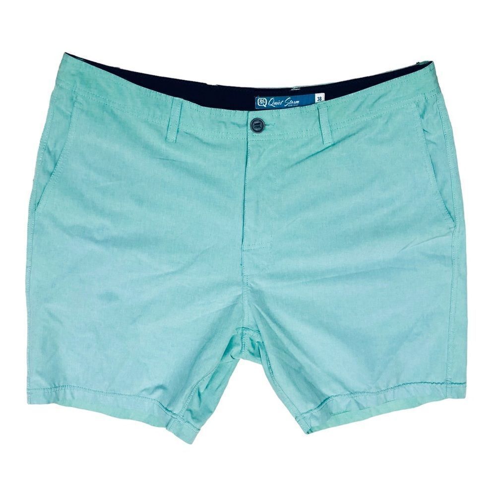 Quiet Storm Teal Pockets Chino Flat Front Shorts Sz Waist 38